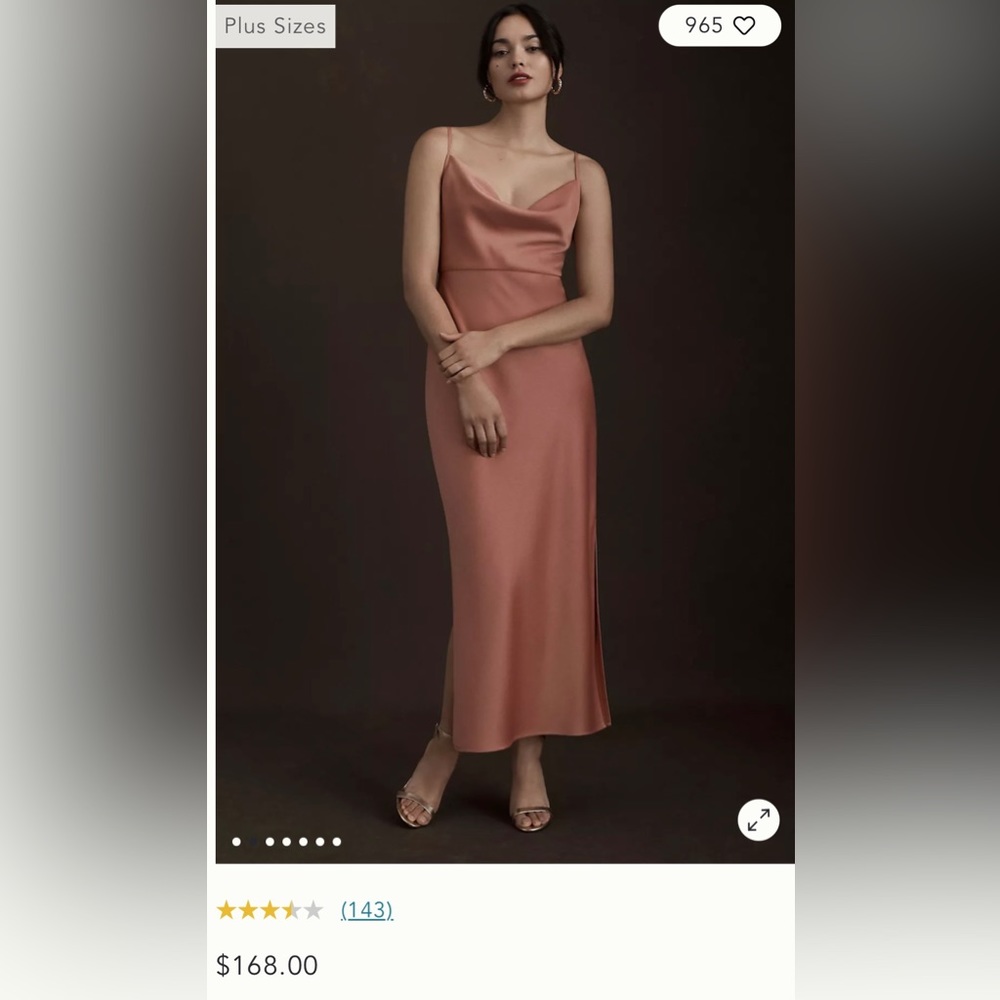 BHLDN Cali Satin Cowl-Neck Midi Slip Dress. Only wore once at my cousins wedding
